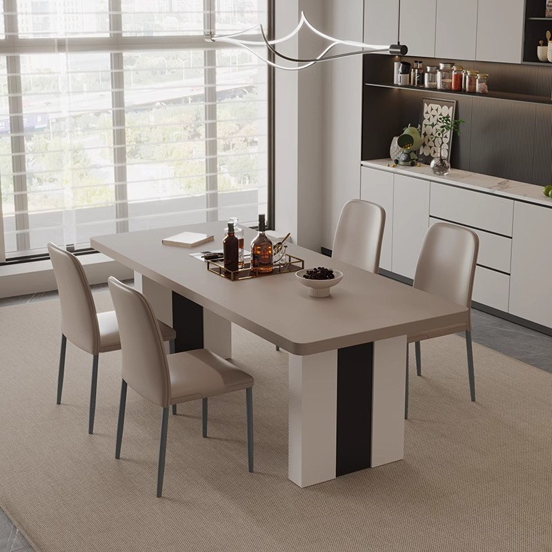 咖色岩板餐桌椅组合长方形意式极简家用设计师小户型现代简约桌子