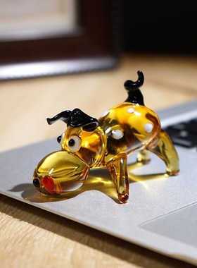 【嗅金旺财犬】手工玻璃迷你琉璃小摆件可爱动物办公室桌面装饰品