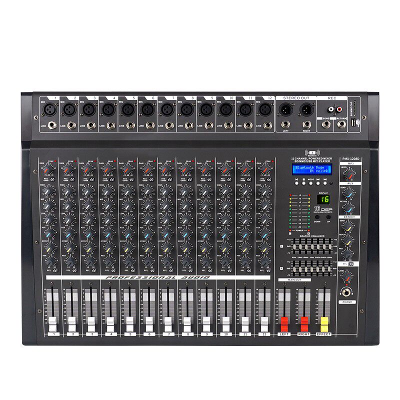 专业12路1200W调音台功放一体机大功率带混响舞台婚庆会议调音器