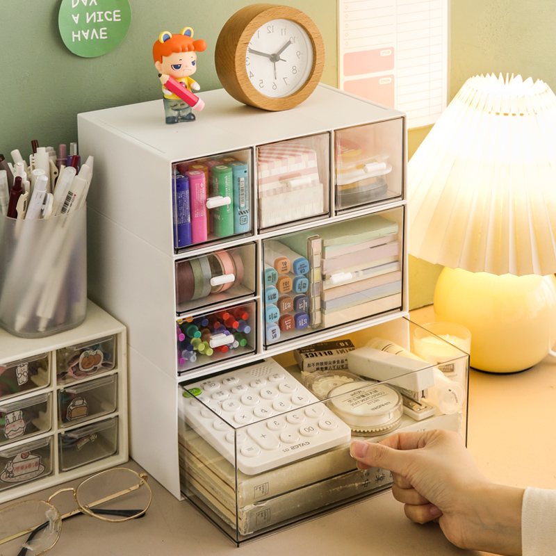 书桌收纳盒宿舍桌面抽屉式儿童笔筒文具马克笔小型柜子办公室物件
