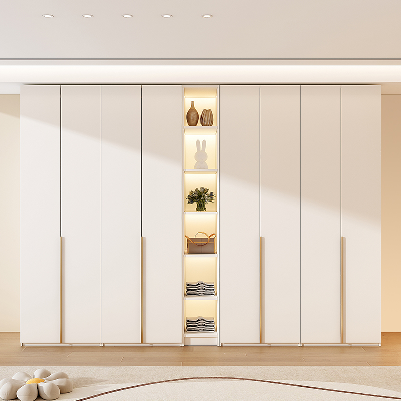 定制实木颗粒板衣柜家用卧室轻奢一门到顶柜子网红奶油风衣橱