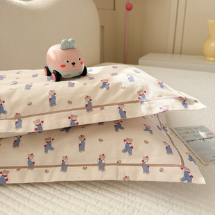 2026新款印花枕套可爱小熊图案纯棉单件全棉床品简约风格枕头套