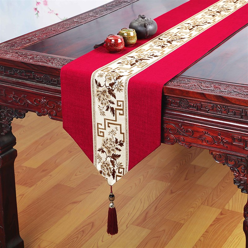 新中式防水茶桌桌旗茶台布艺桌旗桌布禅意茶旗Q电视柜旗盖布可定