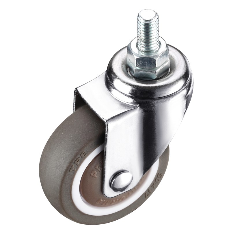 丝杆脚轮M6M8M10M12螺丝万向轮静音橡胶轮子带S刹车置物架狗笼滑