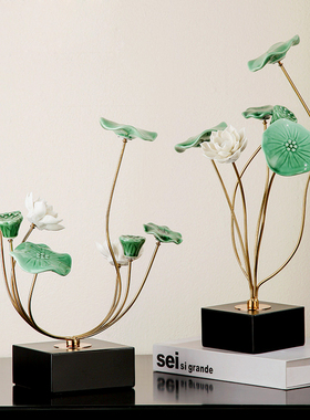 新中式禅意陶瓷荷花摆件客厅书房电视柜家居装饰品V酒店玄关桌莲