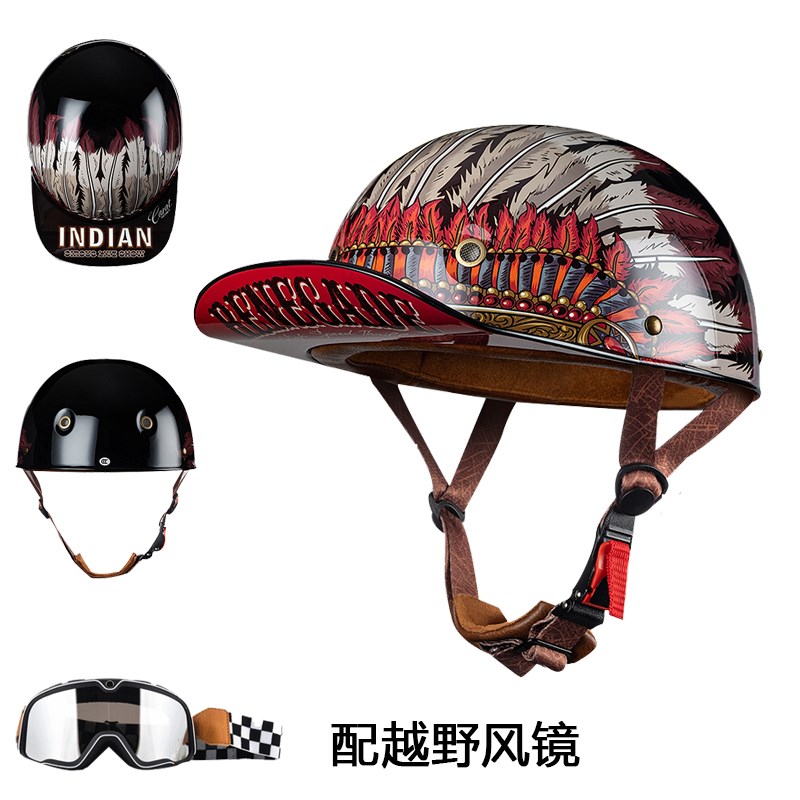 新国标3C加大码头盔摩托电动车街C霸弯梁半盔男复古头盔轻便式头