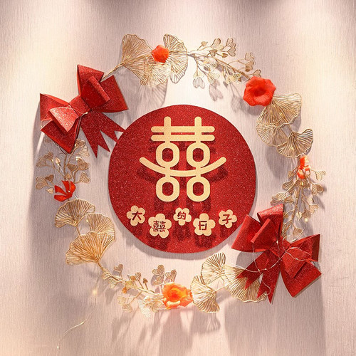 婚房布置套装门上装饰结婚新房房门喜字贴婚礼卧室门口大囍字