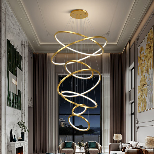 复式楼大吊灯客厅别墅loft公寓酒店大堂售楼部挑高挑空楼梯间吊灯