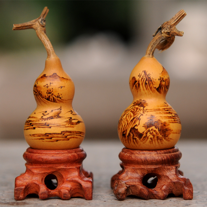 天然葫芦摆件烙画手捻小葫芦把玩烙画精品山水手工烙画葫芦工艺品