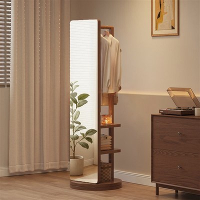 实木穿衣镜全身落地镜家用客厅可旋转卧室挂衣架一体玻璃试衣镜子