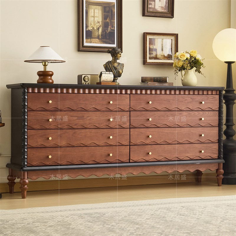 中古实木八斗柜中古红橡木法式中古风实木斗柜收S纳柜储物柜抽屉