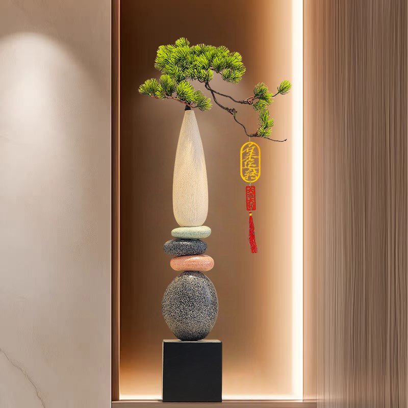 时来运转入户玄关落地花瓶摆件客厅电视J柜迎客松装饰品乔迁礼物