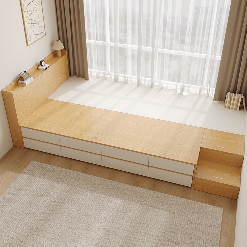 飘窗拼接b床省空间窗台延伸床柜榻榻米床一半飘窗一半床实木储物