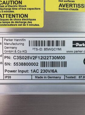 C3S025V2F12I22T30M00 #Parker//派克，控制器，伺服驱动器