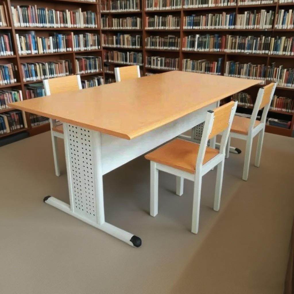 学校图书馆阅览桌阅览椅防火面板阅览桌办公长条会议培训桌开 会图片