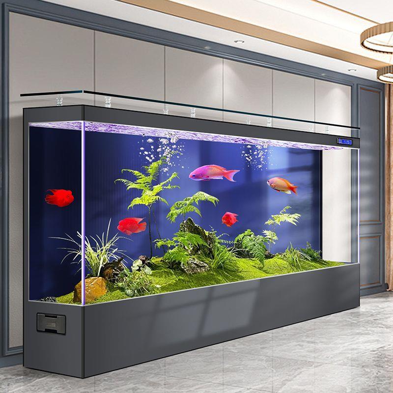 新款玻璃鱼缸水族箱靠墙客厅家用落地方形公司中大型过滤循环生态