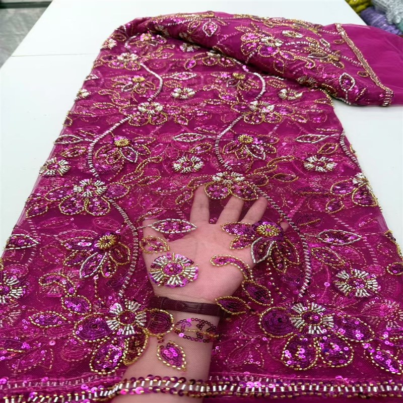 新珠管刺绣经典亮片刺绣花边刺绣网眼织物晚S礼服婚纱织物珠子