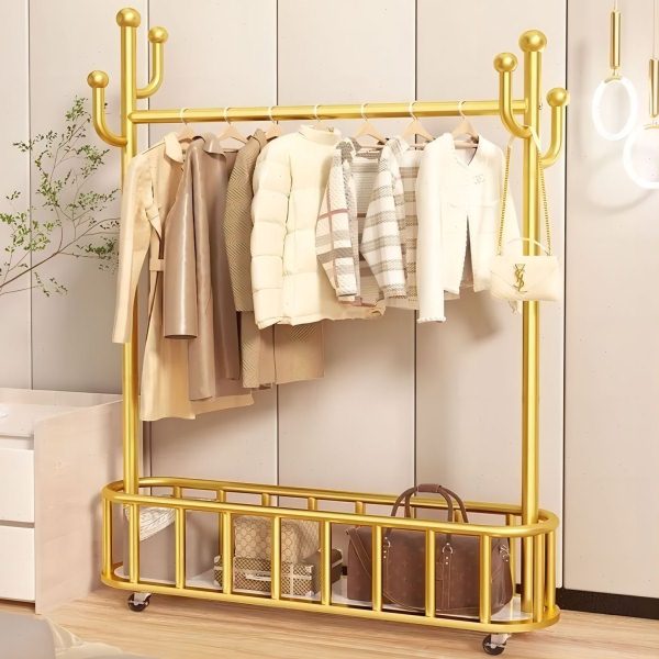 落地立式晾衣架加粗加厚挂衣架带轮家用简易客厅衣帽架卧室收纳架