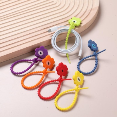 彩色花朵数据束线硅胶绑带可重复使用硅胶绳硅胶扎带线捆绑带