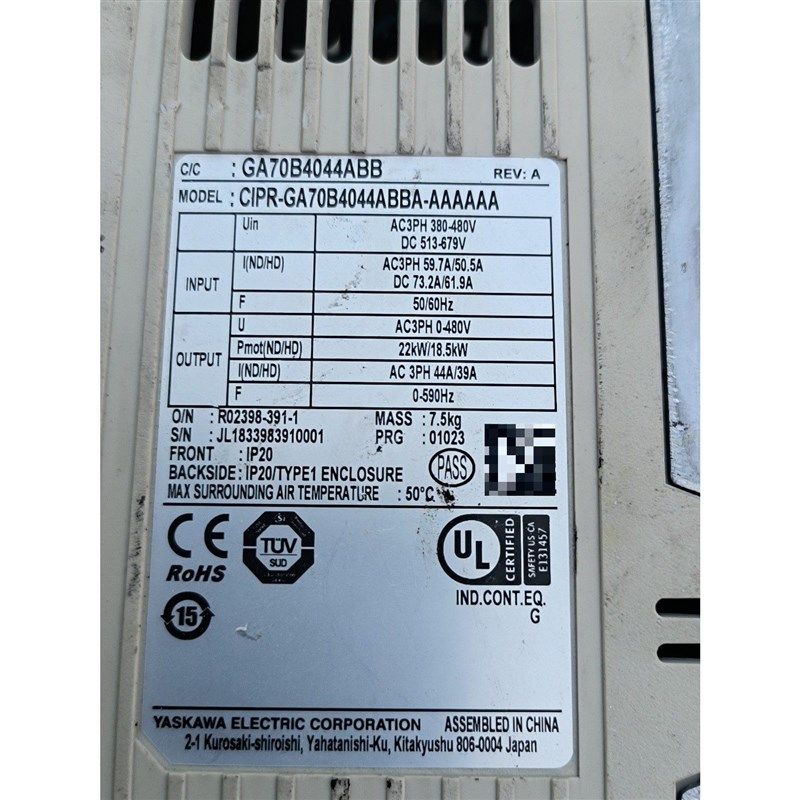 安川变频器CIPR-GA70B4044ABBA-AAAAAA