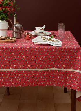 阳春小镇红色桌布帆布餐桌布长方形加厚英式下午茶过年茶几台布