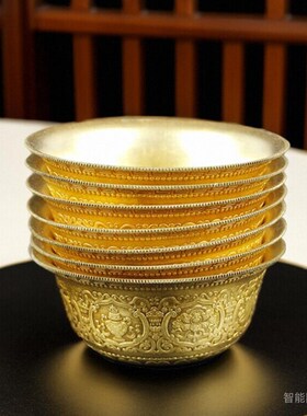 藏密坊 慧宝供水碗小号黄铜八吉祥杯敬水八供杯精品佛堂桌面摆件