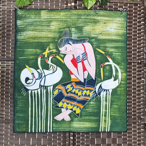 手工染布苗族蜡染画中式墙面复古装饰背景布简约家居壁挂画挂帘布