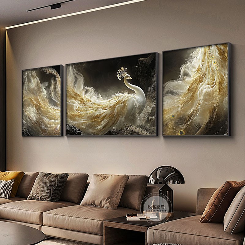 高级感客厅装饰画孔雀浮雕立体肌理感沙发背景墙挂画现代轻奢壁画图片