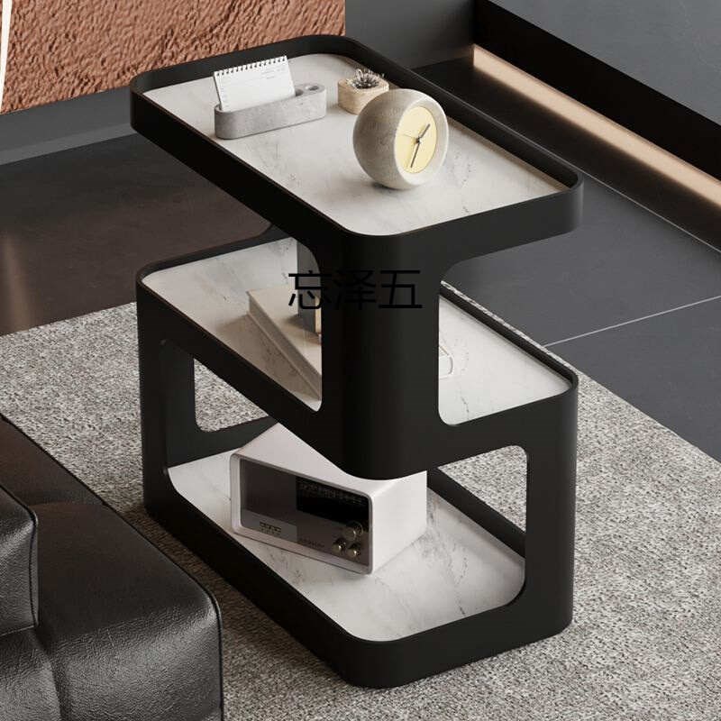 cw现代带轮可移动岩板沙发边几边柜E家用客厅简约铁艺茶几小桌子