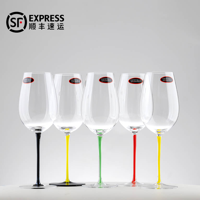 轻奢水晶玻璃红酒杯红黑杆红杆高脚杯白葡萄酒杯赤珠霞杯欧式家用
