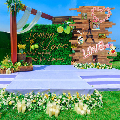 定制木质背景墙草坪婚礼道具签到区摆件实木照片墙屏风隔断装饰品