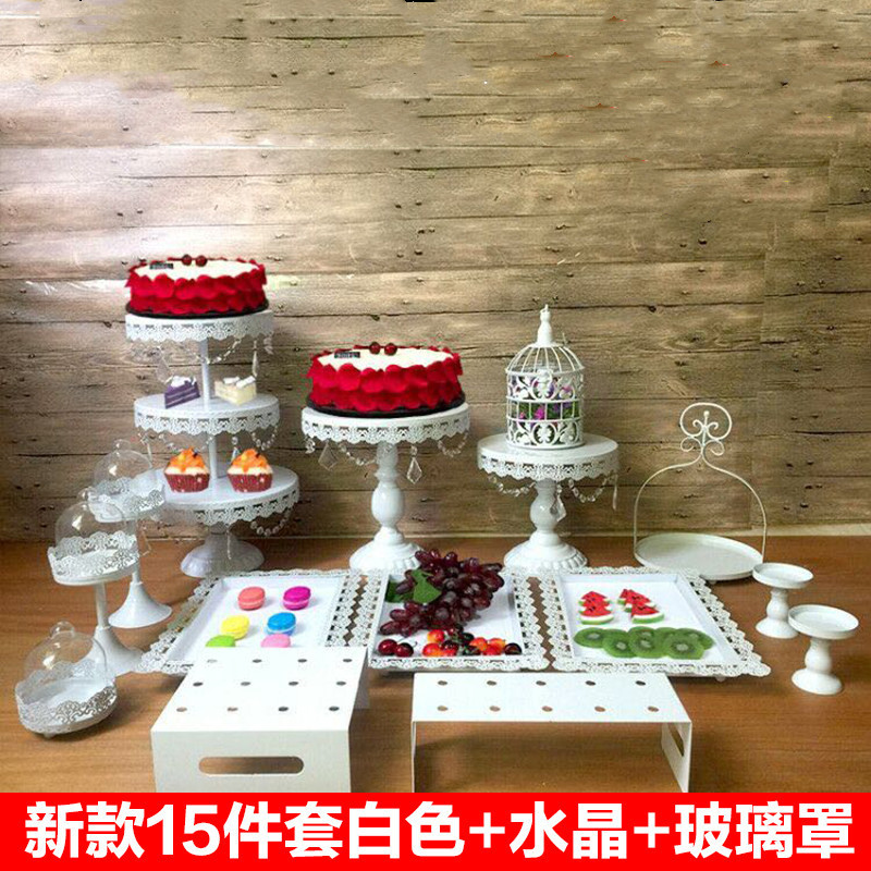 金色婚礼甜品台摆件欧式蛋糕架婚庆道具蕾丝蛋糕盘铁艺点心展示架