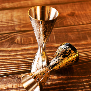 酒吧调酒日式调酒量酒器刻花盎司器复古量杯蚀刻带刻度一体量酒器