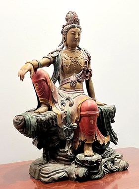 水月观音玻璃钢彩绘雕塑定制艺术摆件 彩绘人物创意坐像户外景观