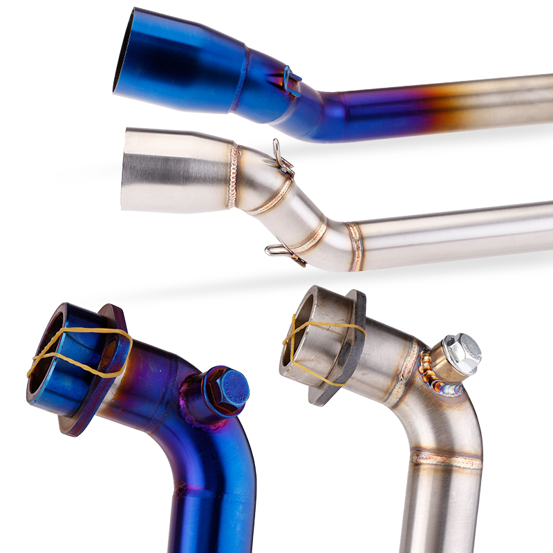 适用GSX-R150小阿鲁不锈钢烤蓝前段排气管改装 吉村尾段直上安装