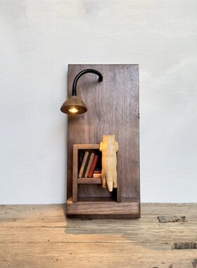 中古充电小众复古客厅卧室床头玄关过道民宿咖啡厅装饰木板挂壁灯