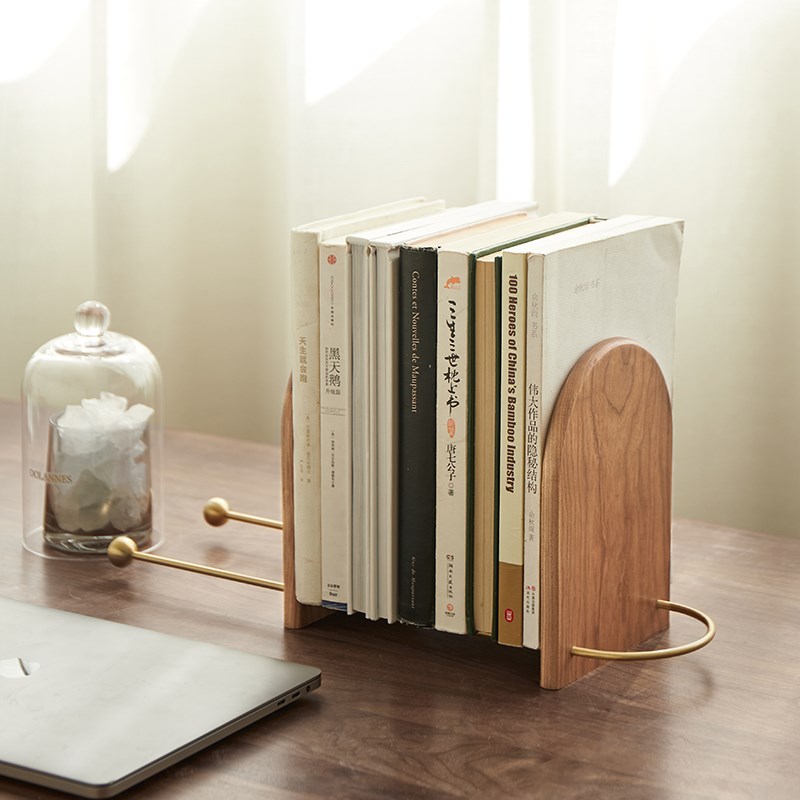 黑胡桃木原木创意北欧木质书立书架夹H书档书房桌面书架书撑摆件
