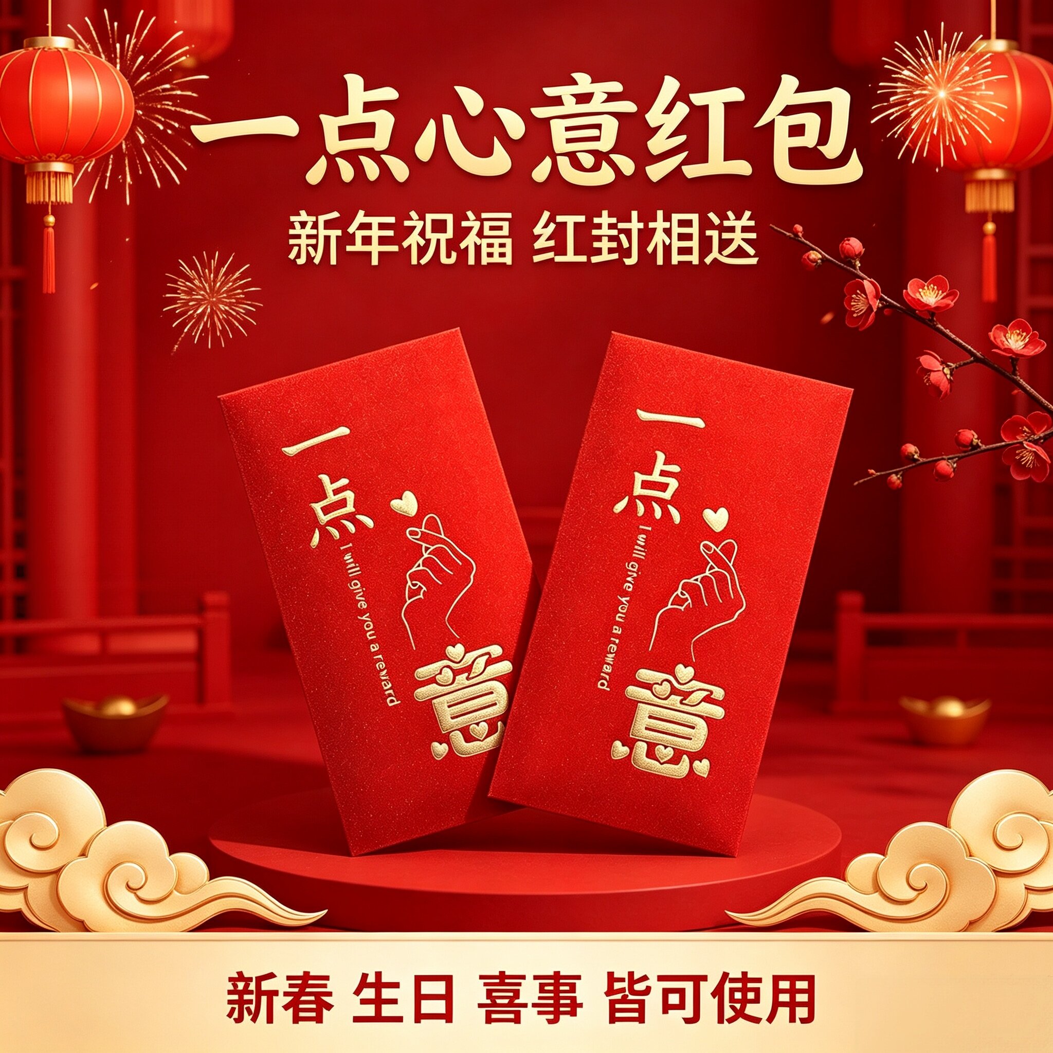 一点心意高档磨砂中式红包批发