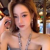 韩系千金 蜜桃茶 锆石流苏耳环轻奢高级感晚礼服气质大气耳饰