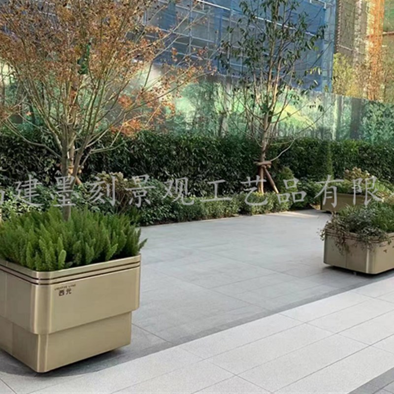 定制户外不锈钢景观花箱商业街样品屋展示中心美陈花槽市政道路花
