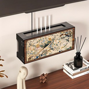 无线路由器收纳盒壁挂式花鸟装饰免打孔插座电线弱电箱隐藏遮挡柜