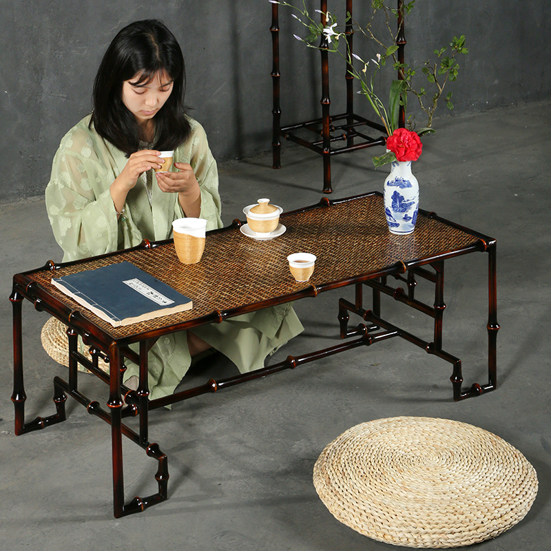 仿古中式大漆筇竹竹制家具茶几榻榻米茶桌椅组合方桌休闲茶室阳台