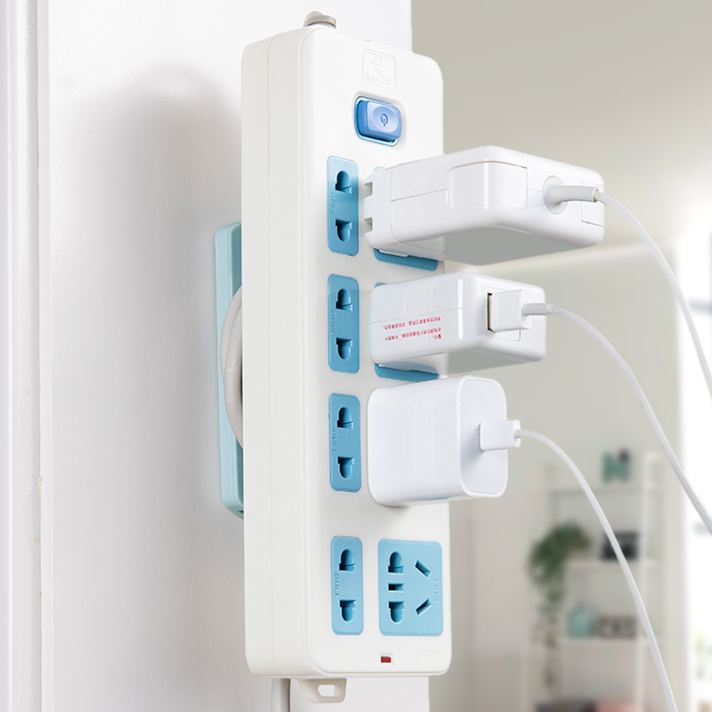 插座插排固d定器壁挂免打孔插线板收纳理线器路由器排插无痕绕线