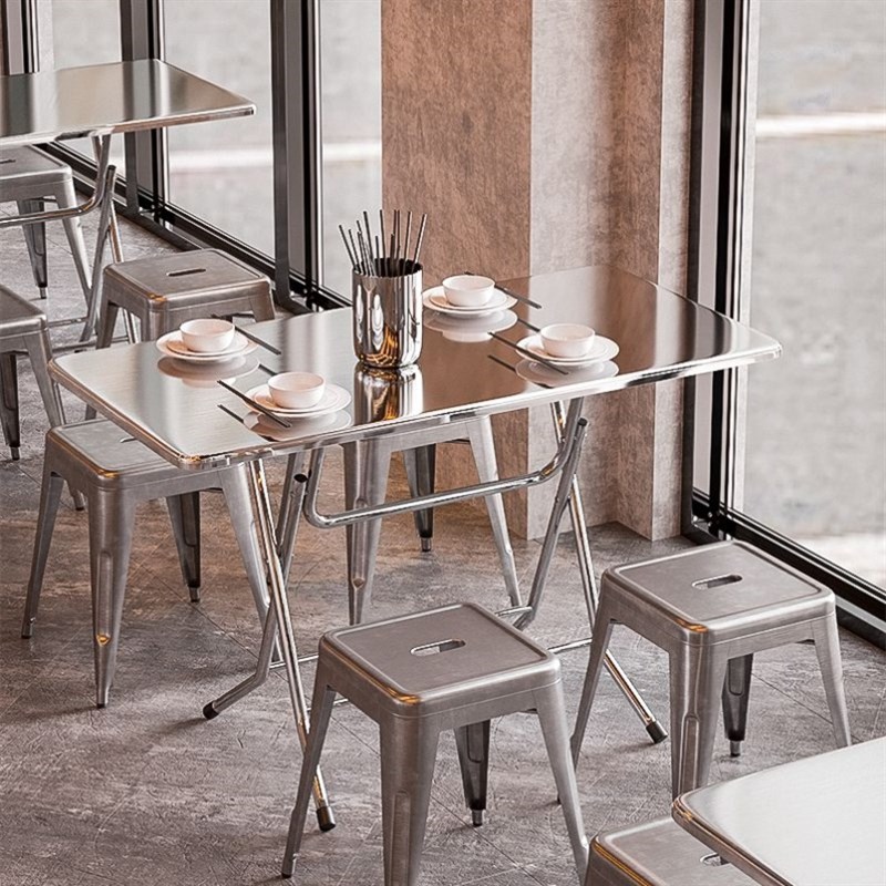 工业风餐饮小吃店不锈钢折叠方桌烧烤店串串东南亚店桌椅组合