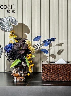 样板间中古复古主卧室梳妆台装饰品摆件花高级感轻奢风装饰画摆画