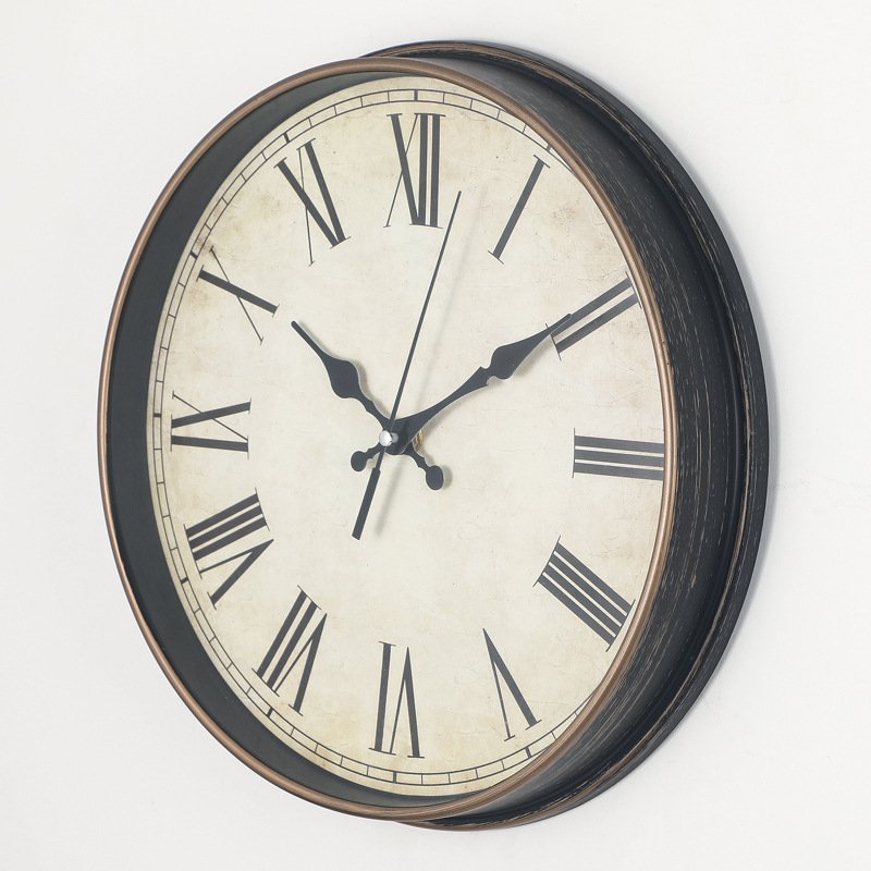 12寸罗马数字挂钟艺术复古刷金钟表个性创意欧美掛鐘时钟clock
