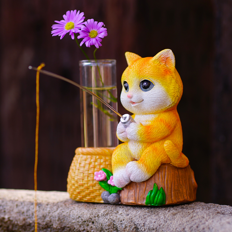 小猫钓鱼翁假山流水鱼池塘造景古法养鱼缸装饰花园庭院.微景观摆