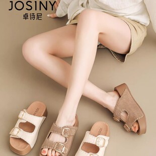 卓诗尼厚底拖鞋女款2026新款夏季外穿复古休闲沙滩露趾勃肯凉拖鞋