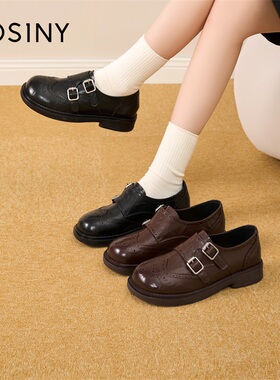 卓诗尼黑色乐福鞋女2026春季新款法式复古学院小皮鞋布洛克单鞋子
