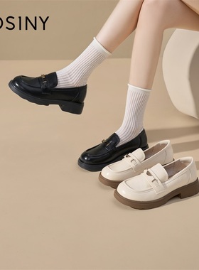 卓诗尼厚底白色乐福鞋2026春季新款圆头小皮鞋粗跟一脚蹬百搭单鞋